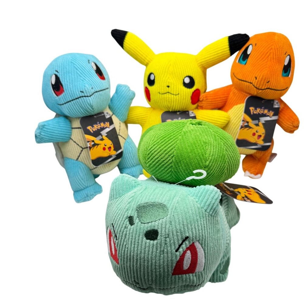 NWT Pokemon Pikachu Charmander Squirtle Bulbasaur 7-8" Plush Starters Nintendo